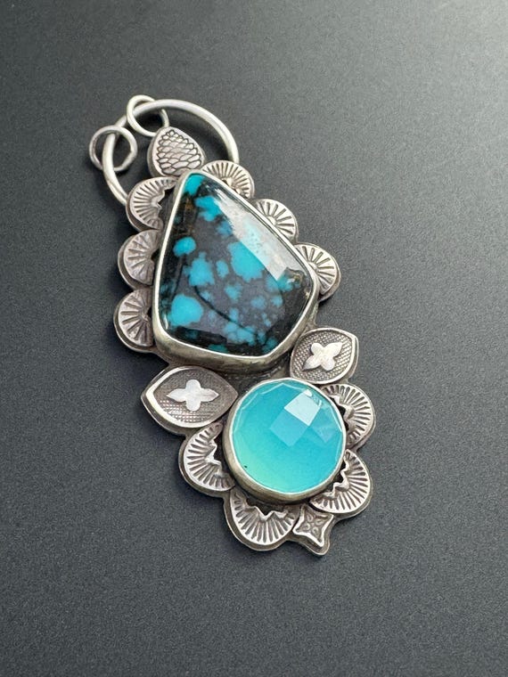 Turquoise and chalcedony pendant