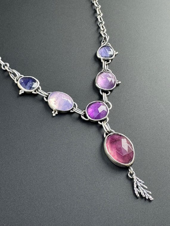 Shades of purple necklace with handmade chain