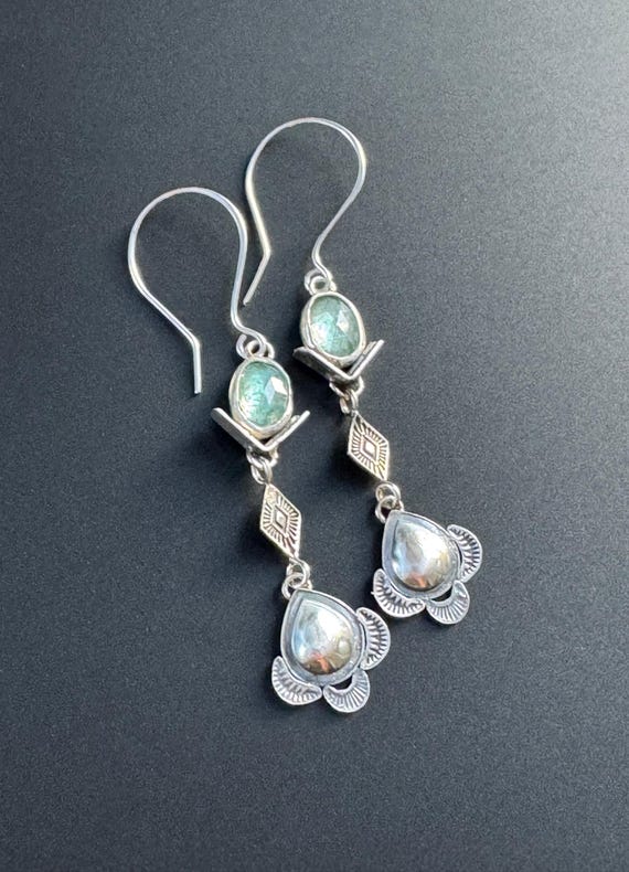 Stamped earrings with paraiba kyanite