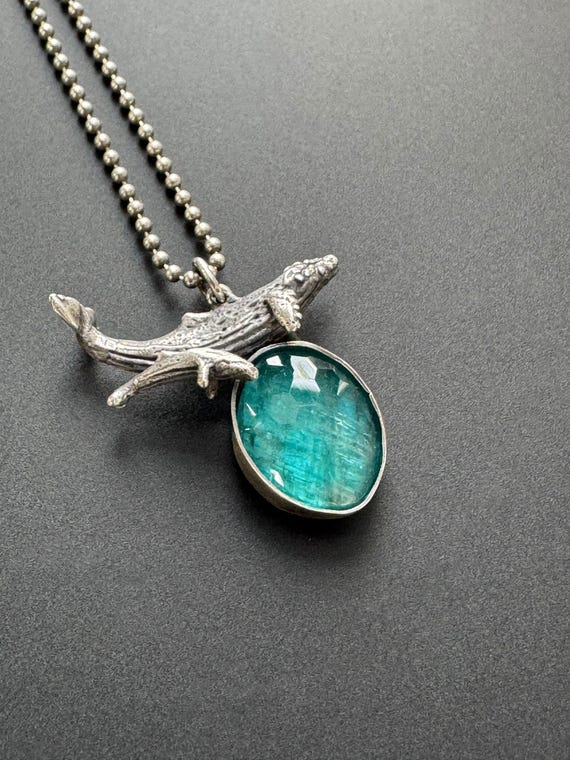Whale and baby pendant with kyanite