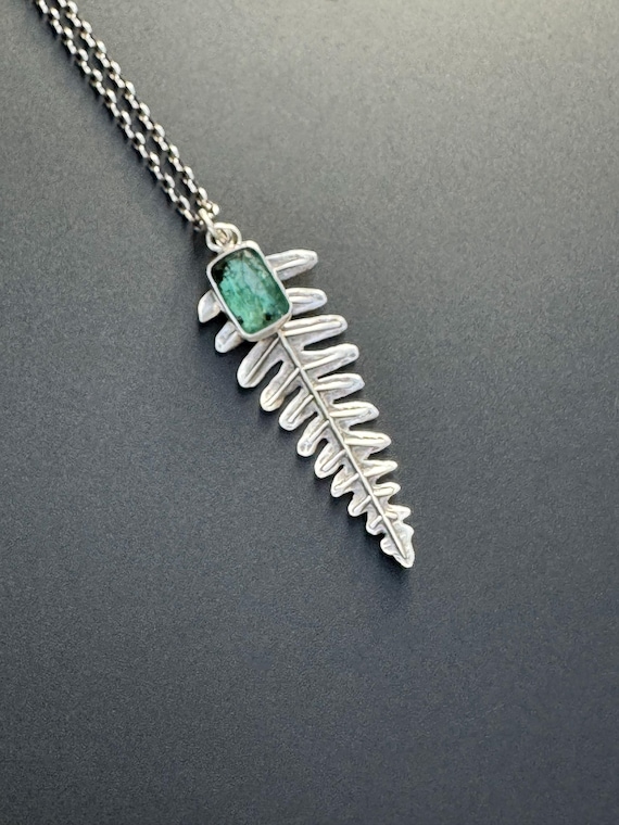 Hand forged fern pendant with dark green kyanite
