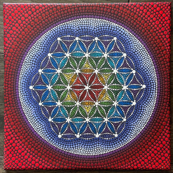 Red Flower of life mandala dot painting