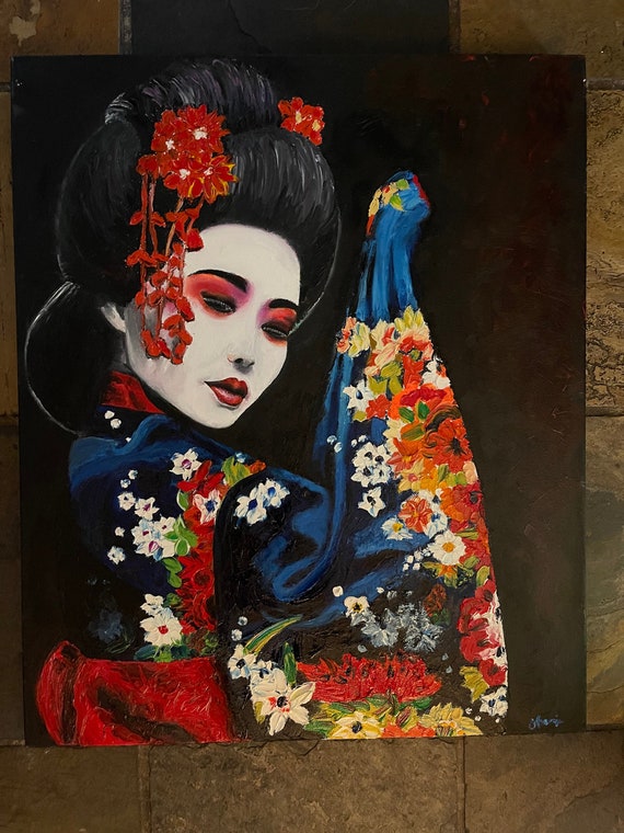 Geisha oil finger painting 20 x 24 inch