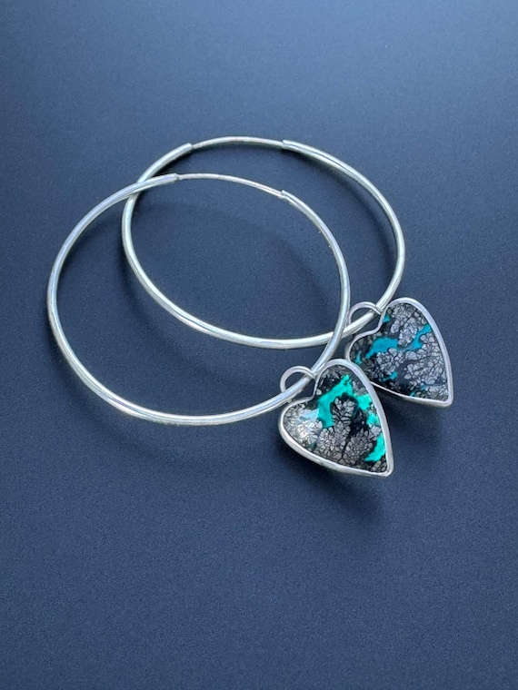 Handmade hoop earrings with hearts