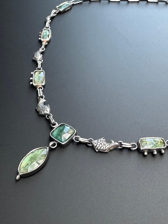 Kyanite and fish necklace