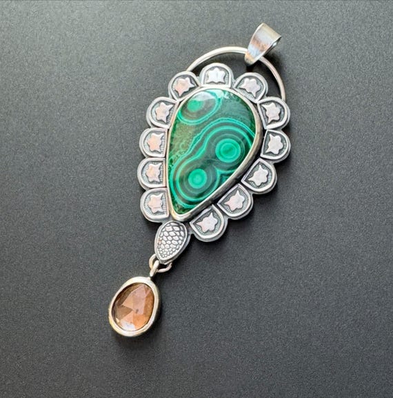 Malachite with smokey quartz pendant