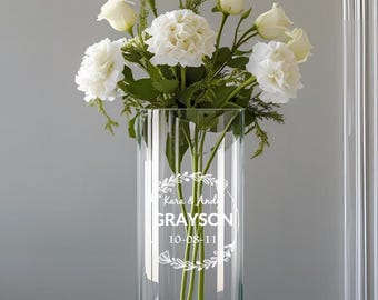 Custom Etched Glass Vase, Personalized Wedding Gift