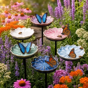 Handmade Ceramic Bee Bath,Bee Watering Station for Pollinator,Butterfly Garden Stake,Flower Garden Decor,Bee Friendly Gift for Garden Lovers