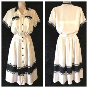 ON SALE Vintage 70&#39;s Retro Rayon Nautical Inspired Blouse & Skirt Set Period Inspired