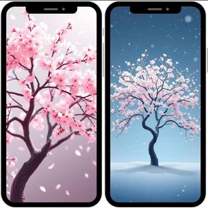 Japanese Blossom Tree Phone Wallpaper Set Summer and Winter Aesthetic  Digital Download, Minimalist Nature iPhone & Android Background