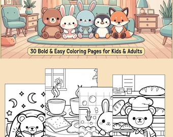 Kawaii Coloring Book, Cozy Animal Room Scenes (30 Pages, PDF)