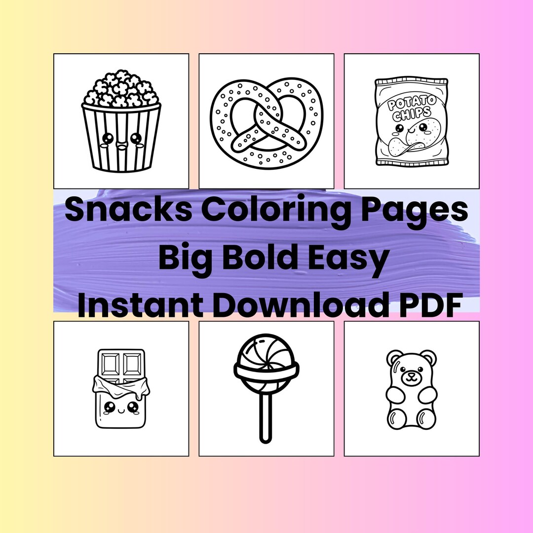 Snacks Coloring Pages - Big Bold Easy Line Art - Instant Download PDF ...