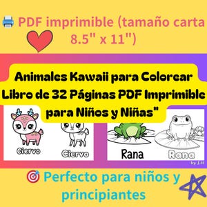 Animales Kawaii para Colorear – Libro de 32 Páginas | PDF Imprimible para Niños y Niñas