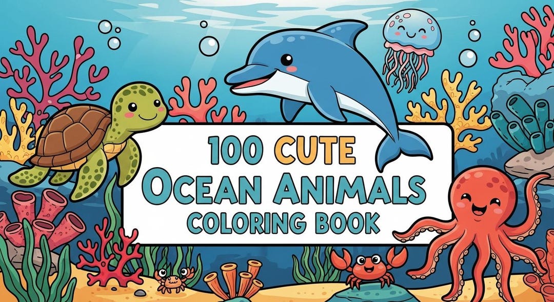 Ocean Animals Coloring Book – 100 Kids Printable Pages (PDF - Etsy