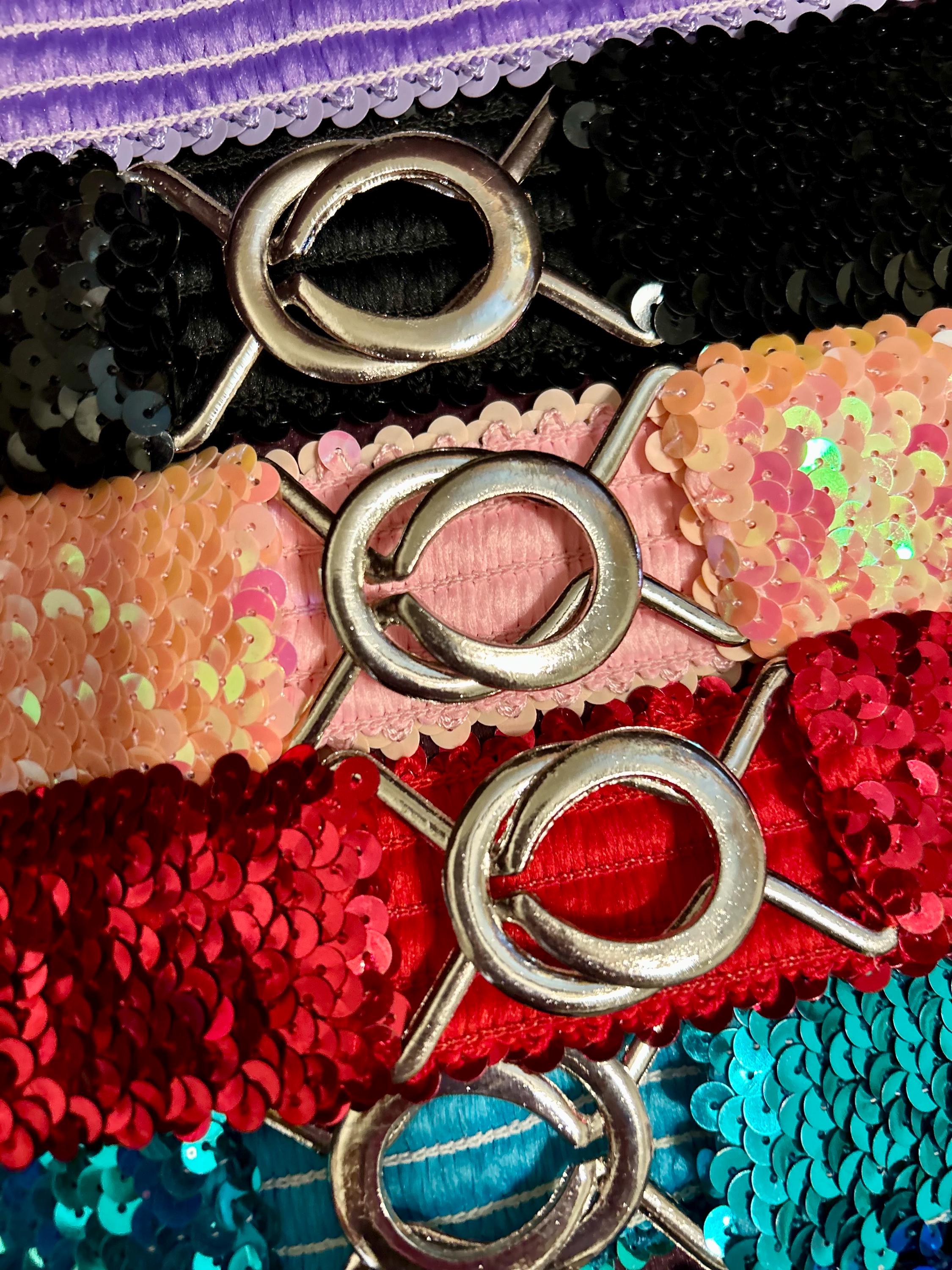 Y2K Sequins Stretch Belts With Metal Interlocking Buckle for 