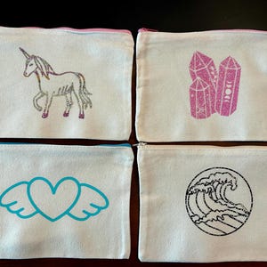 Canvas Zipper Pouch 4 designs to choose from you choose in options