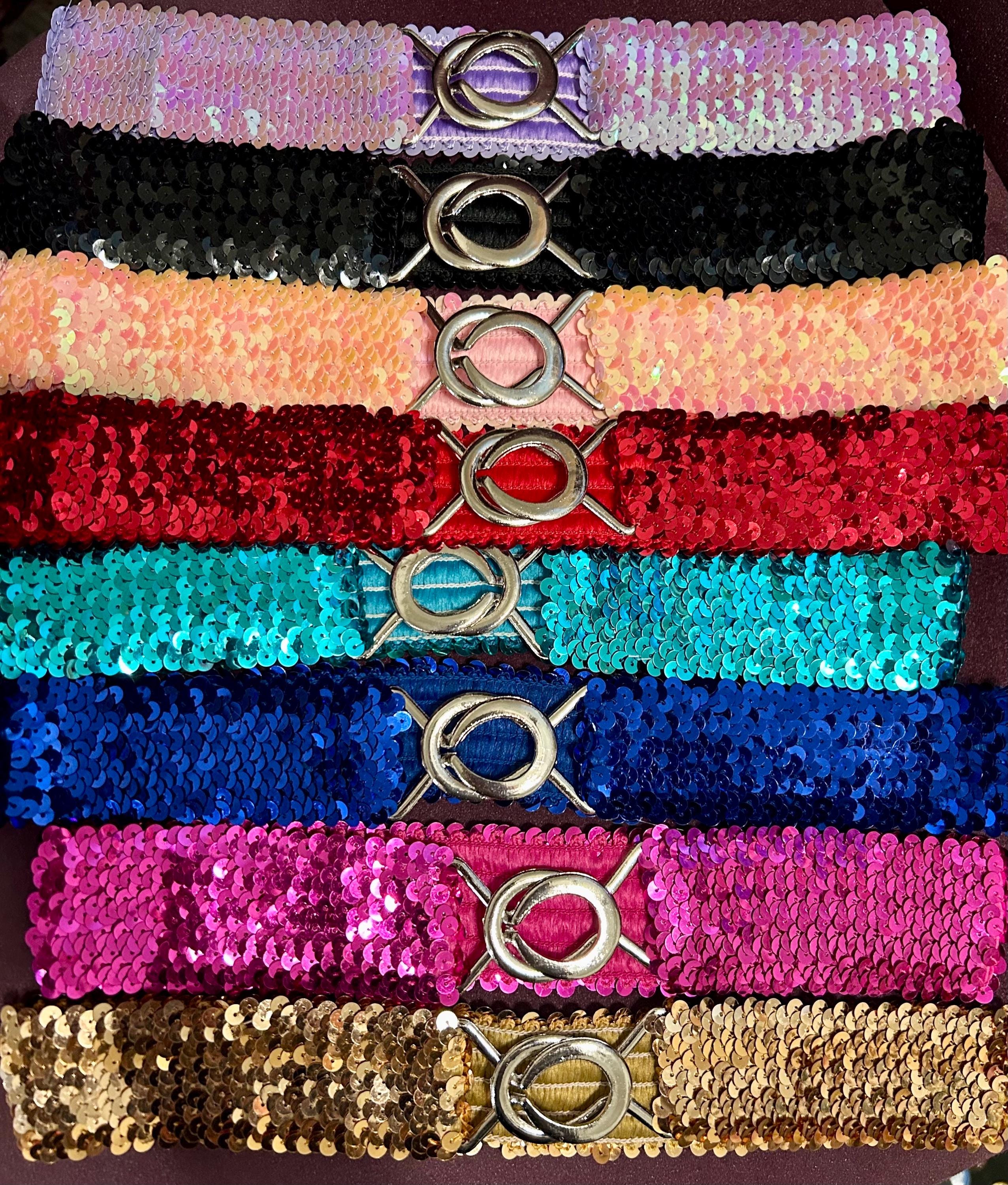 Y2K Sequins Stretch Belts With Metal Interlocking Buckle for  display picture 2