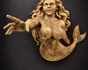 Mermaid Reaching Hand - 3D Wall Mount Hanging Sculpture Art 9x9x7 - Ocean Fantasy Home Decor - Mythical Beach Coastal - Hand Painted