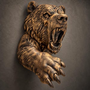 フェイク剥製グリズリーベアの頭部壁掛け - 咆哮するクマの彫刻 - 素朴なキャビン装飾 - 男の隠れ家壁アート - 湖畔の家やロッジの壁掛け