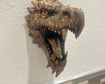 Dragon Fantasy 8x5x5 3d Hanging Wall Mounted Sculpture Home Decor - Gothic Medieval - Hand Painted Gold