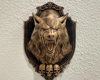 Werewolf Wall Mount - Gothic Wolf Head Wall Decor - Horror Home Art - Dark Fantasy Wall Plaque - Hand Painted