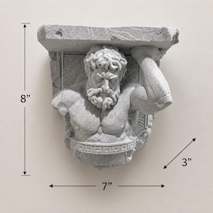 Atlas Titan Wall Shelf Bracket | Greek Statue Shelf Support | Stone Style Decor | Mythology Wall Mount | Ancient Relic Sculpture 8”