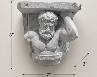 Atlas Titan Wall Shelf Bracket | Greek Statue Shelf Support | Stone Style Decor | Mythology Wall Mount | Ancient Relic Sculpture 8”
