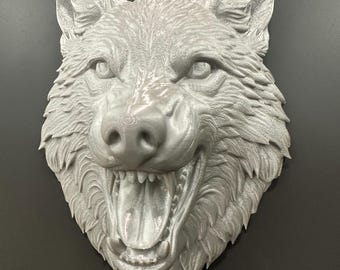 Fierce Wolf Head Wall Mount Plaque - Rustic Cabin Decor - Man Cave Wall Art - Wildlife Sculpture - Lodge Gift For Him 9x7x4.5” Silver