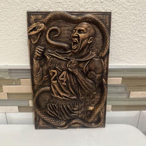 Custom Hand Painted Kobe Bryant 9” x 6” Black Mamba Mentality 3D Plaque Wall Art Sculpture NBA Gold Antique Vintage Style