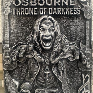Ozzy Osbourne peinte à la main, 23 x 15 cm, plaque commémorative du trône des ténèbres, sculpture en relief, art mural, statue rock gothique, décoration