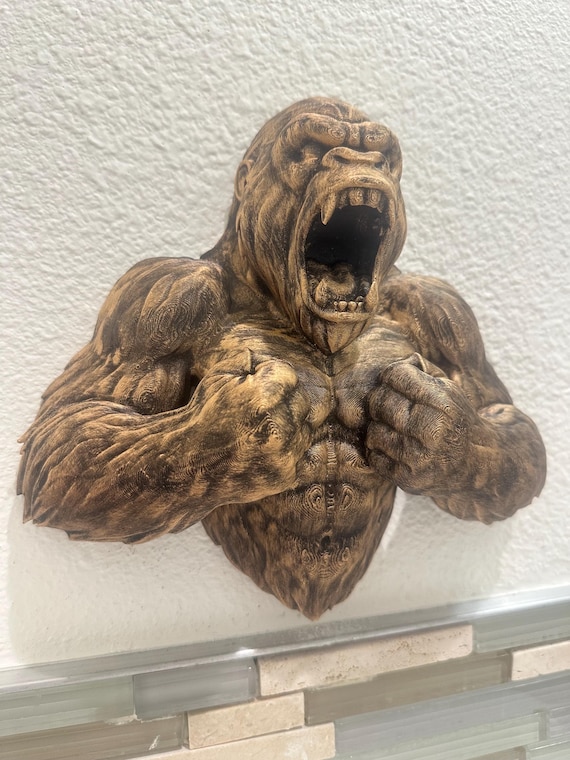 Roaring Gorilla Wall Sculpture - 9x9x3 - Animal Head Wall Mount - Jungle Decor - Hand Painted Art - Hanging Gorilla Bust