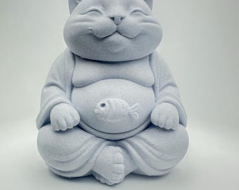 Lucky Cat Boeddhabeeld 6" beeldje lachende kat met vissenbuik - Zen Decor Welvaart Good Luck Collectible Gift Garden Home Bureau Decor 3D