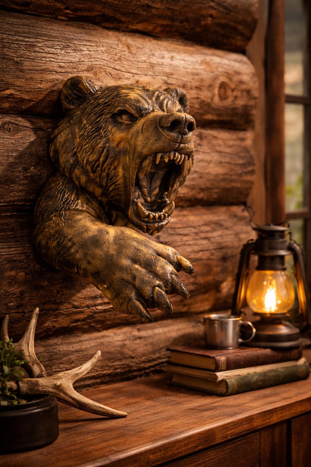 Faux Taxidermy Grizzly Bear Head Wall Mount - Roaring Bear