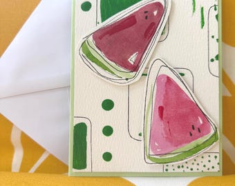 Mixed media watermelon card, with envelope
