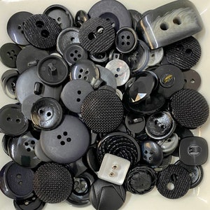 100 Plus Upcycled Vintage and New Button Mix in Midnight and Fog Blacks, Sewing, Grab Bag, Assortment, Crafting, Jewelry DESTASH