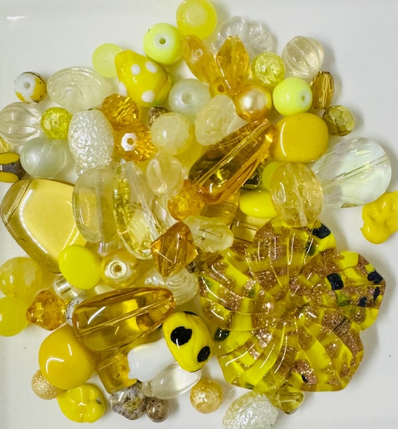 GLASS MIX Beads Upcycled and New 120 Grams (1/4 Pound) in Sunny