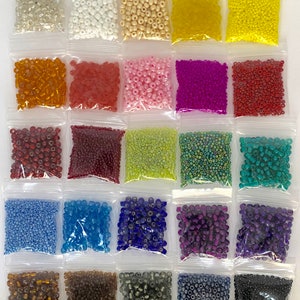 232 Grams Glass Seed, Delica, Bugle etc (1/2 Pound) Bead Mix in all colors of the Rainbow, Mixed and Separated into colors in various sizes