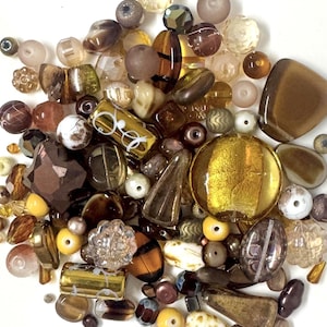 GLASS MIX Beads Upcycled and New 120 grams (1/4 Pound) Bead Mix in Harvest Ambers and Browns, Lampwork, Czech, Dichroic etc, Bead Soup,Craft