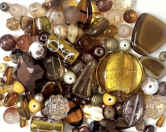 GLASS MIX Beads Upcycled and New 120 grams (1/4 Pound) Bead Mix in Harvest Ambers and Browns, Lampwork, Czech, Dichroic etc, Bead Soup,Craft