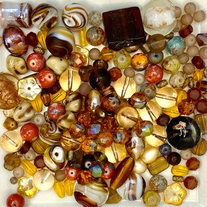 GLASS MIX Beads Upcycled and New 120 grams (1/4 Pound) Bead Mix in Harvest Ambers and Browns, Lampwork, Czech, Dichroic etc, Bead Soup,Craft