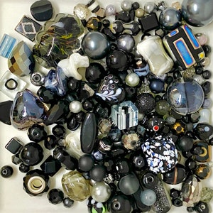 GLASS MIX Beads Upcycled and New 120 grams (1/4 Pound)  in Midnight and Fog Blacks, Lampwork, Czech, Pressed, Dichroic etc, Bead Soup, Craft