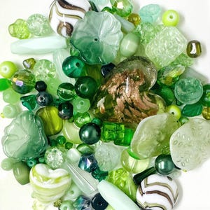 GLASS MIX Beads Upcycled and New 120 grams (1/4 Pound) in Bottles and Grass Greens, Lampwork, Czech, Pressed, Dichroic etc, Bead Soup, Craft