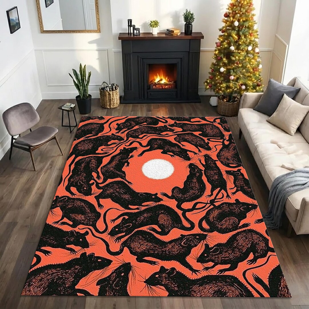 Gothic Rats & Moon Area Rug | Edgy Dark Academia Decor | Non-slip ...