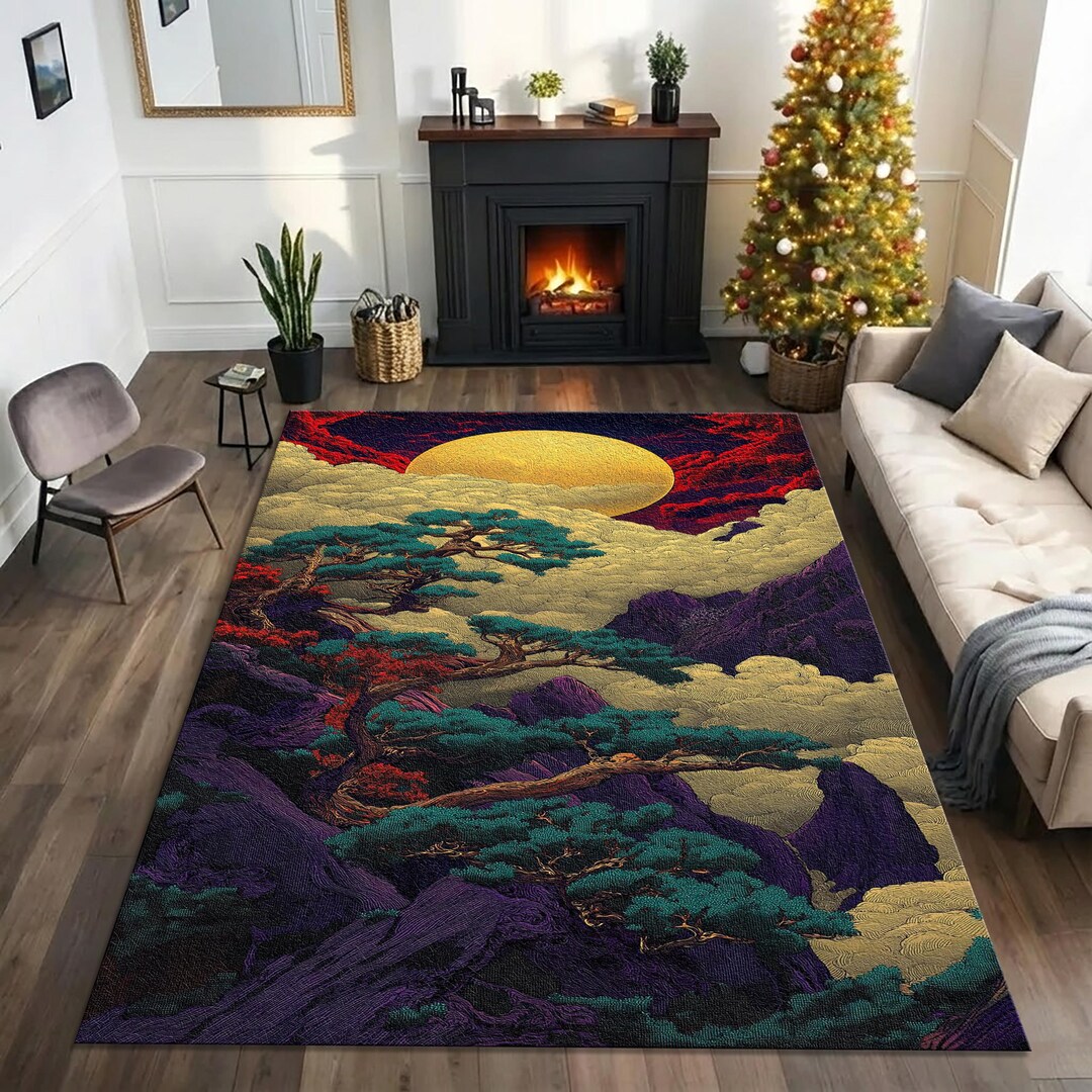 Psychedelic Japanese Pine Rug | Living Room Bedroom Decor | Non-slip ...