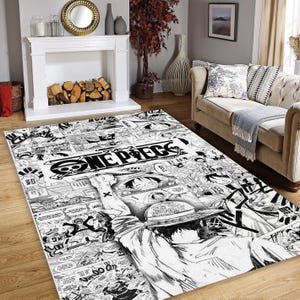 Tapis une pièce, tapis manga, décoration anime, tapis japonais, tapis de dessin animé, décoration de salle de jeux, cadeau pour lui, Monkey D. Luffy, décoration de chambre anime