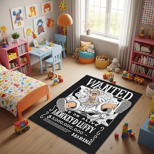 Tapis une pièce, tapis manga, décoration anime, tapis japonais, tapis de dessin animé, décoration de salle de jeux, cadeau pour lui, Monkey D. Luffy, décoration de chambre anime