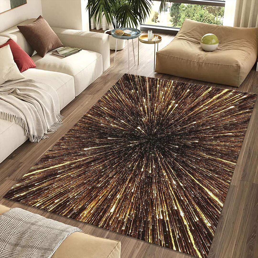 Gold Cosmic Explosion Rug | Luxury Starburst Area Mat | Abstract Gold ...