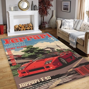 Ferrari  F40 Rug, Luxury Car Rug, Formula1 Rug, Red Decor Rug, retro car rug, Vintage Ferrari Rug, Sports Car Rug, Ferrari Decor, 10x12 Rug