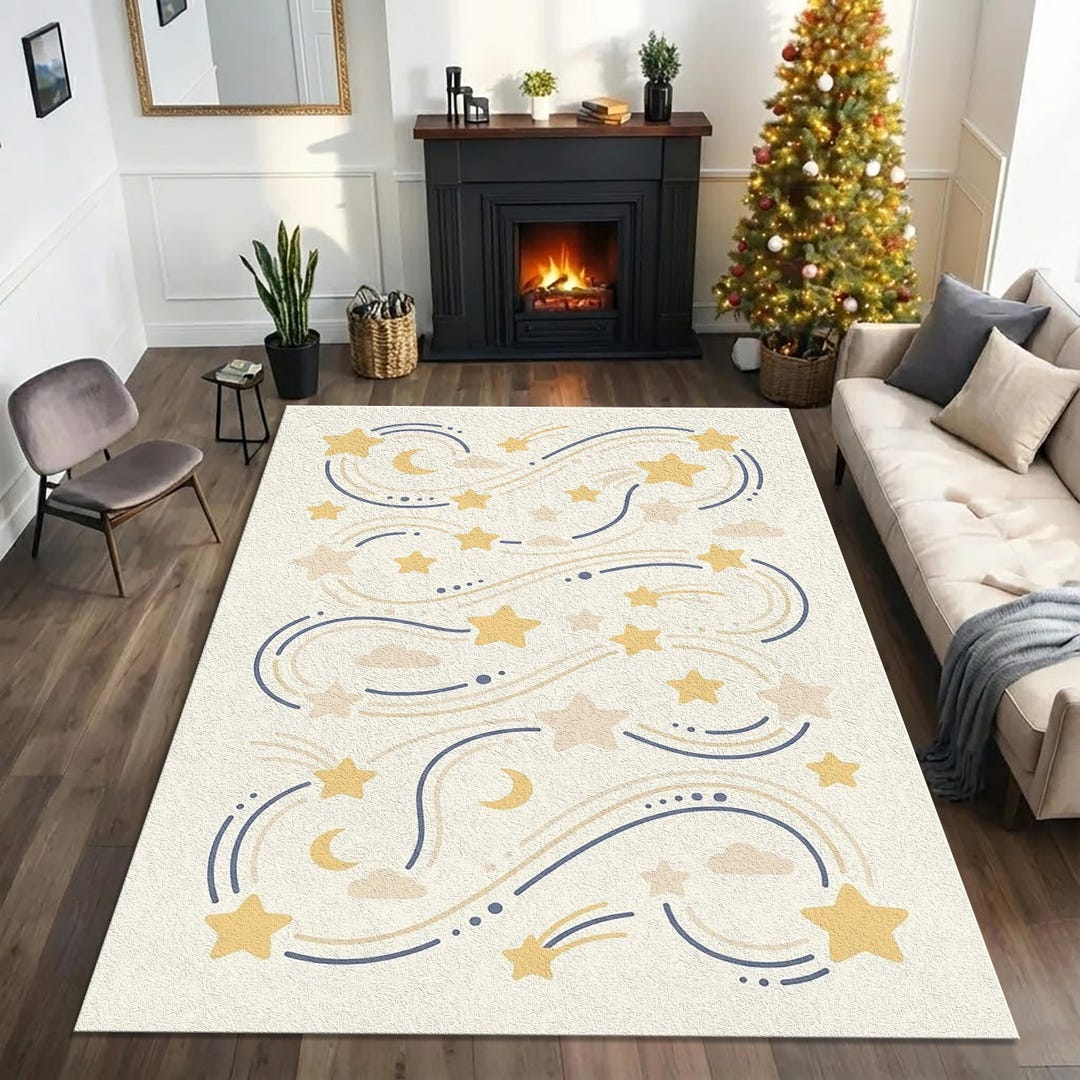 Celestial Star Rug, Moon and Stars Nursery Decor, Kids Room Boho Print ...
