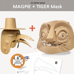 Tiger & Magpie Mask Pattern | Printable PDF Template | DIY papercraft | Kpop Costume | Instant Download
